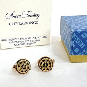 1980 Avon Snow Fantasy Clip On Earrings In Box Fashion Jewelry Snowflake Vintage